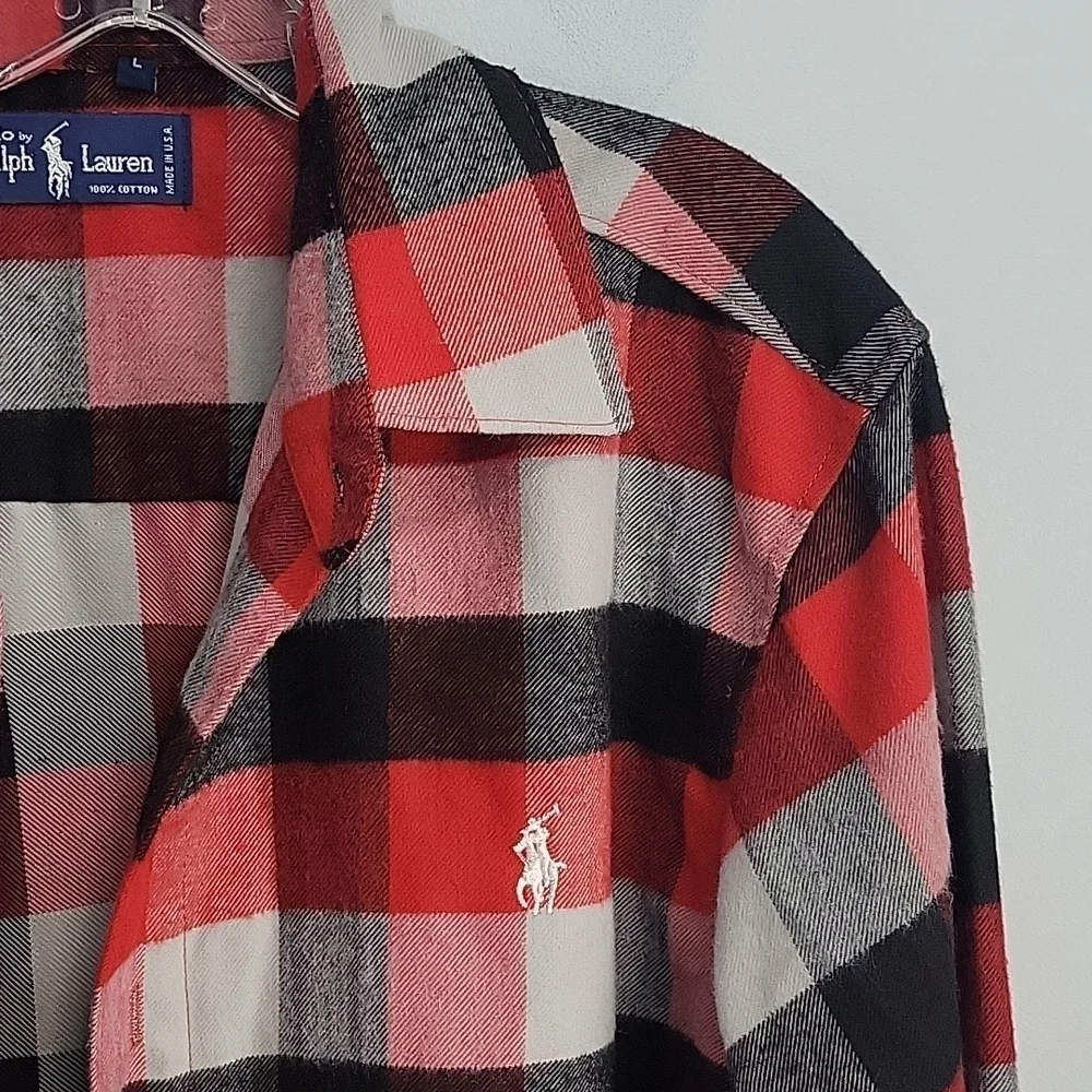 POLO Ralph Lauren Red Black Flannel Plaid Button Down Men's Large